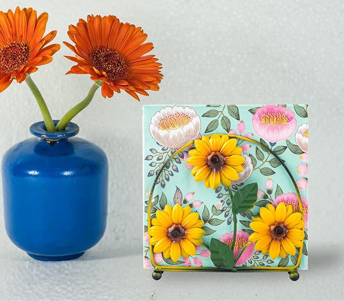 Napkin Holder For Table Sunflower Farmhouse Napkins Holder Cocktail Black Rustic Napkin-Holder For Kitchen