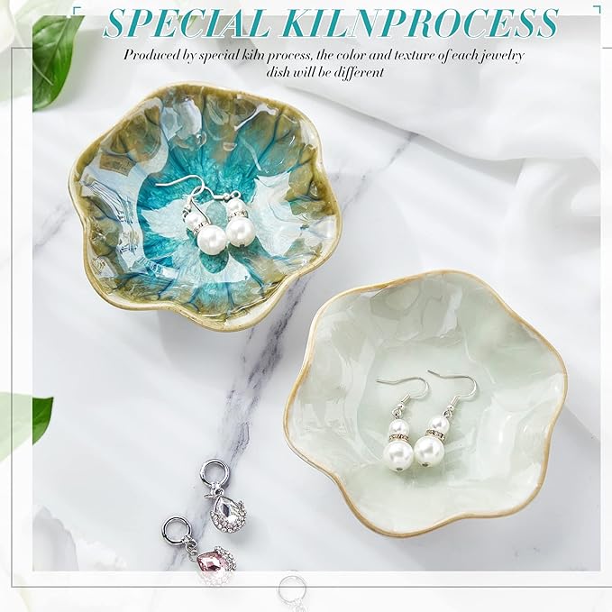 meekoo 2 Pcs Trinket Dishes for Jewelry Lotus Leaf Shape Ceramic Ring Holder Jewelry Tray Bowl Woman Gift for Mom Sister(Green)