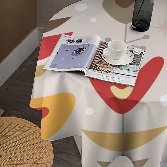 Retro Mid Century Round Tablecloth, Abstract Rustic Colorful Geometric Print Tablecloth for Home Party Dining Room Kitchen Decor 60Inch(152cm)