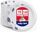 JOLLY CHEF 140 Count Paper Plates 10 inch Soak Proof, Cut Proof, Heavy Duty Leaf Printed Disposable Paper Plates for Everyday Use