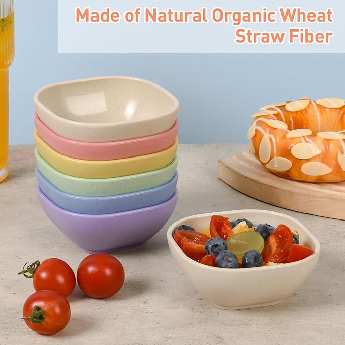 8 Pack Small Bowls, 4.5 OZ Assorted Colors Dipping Sauce Cups, Ice Cream Bowls, Wheat Straw, Unbreakable, Plastic Prep for Side Dishes, Dessert, Snacks