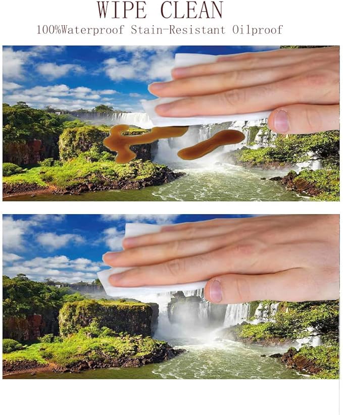 Round Vinyl Fitted Tablecloth, Landscape Print Polyester Table Cloth, Majestic Waterfall River Argentinean Falls Natural, Fit Round Tables 48inch Diameter, for Wedding Party Dining Banquet Use