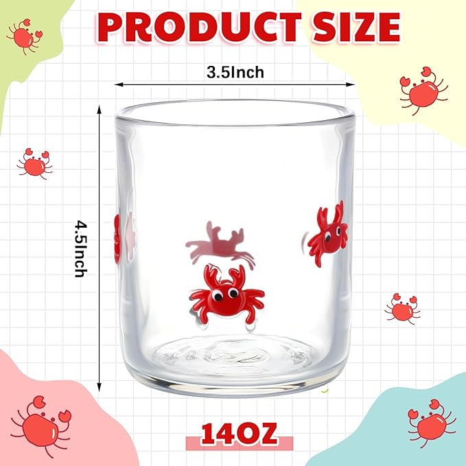 Icon Juice Glasses, 14oz Stemless Wine Drinking Juice Glass Cup for Valentine Party Supplies Gift(2 Pcs,Crab)