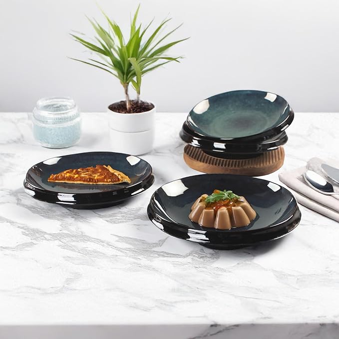 Ceramic Pasta Bowls, Set of 4, Reactive Glazed Pasta Bowls, Large, Wide Mouth, Suitable for Salads, Desserts, and Fruit, Microwave-, Dishwasher-, and Oven-Safe