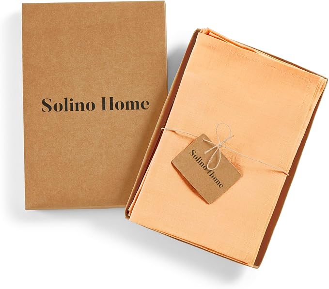 Solino Home Linen Napkins Set of 4-100% Pure Linen Peach Dinner Napkins Cloth 20 x 20 Inch for Valentines, Spring, Easter - Fete, Handcrafted and Machine Washable