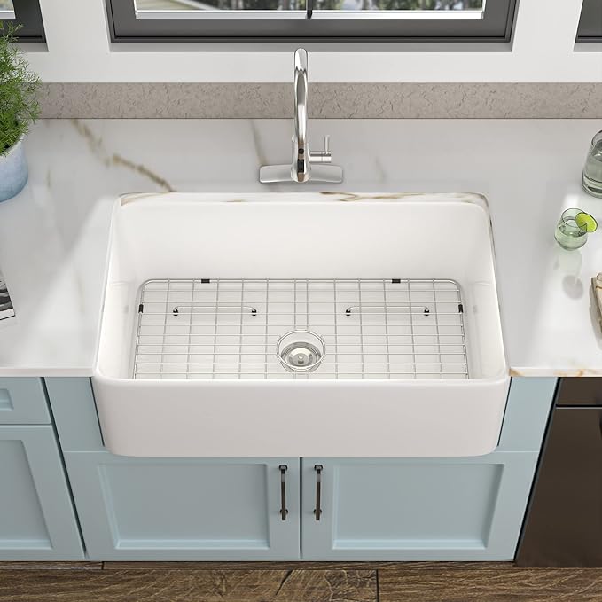 36 Farm Sink White - Fulorni 36"x20" Farmhouse Kitchen Sink Flat Apron Front White Ceramic Porcelain Fireclay Deep Single Bowl Farmer Kitchen Sink Basin