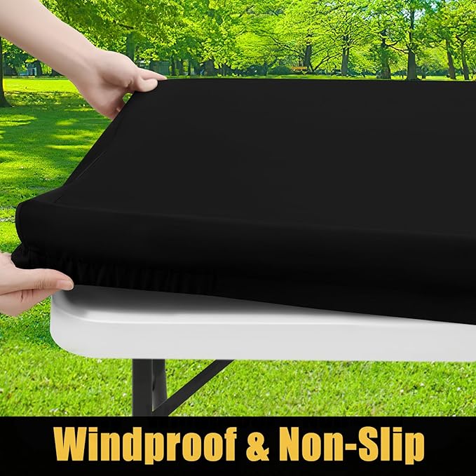 Smiry Rectangle Picnic Table Cloth, Waterproof Elastic Fitted Tablecloths for 5 Foot Tables, Washable Polyester Table Cover for Camping, Outdoor and Indoor (Black, 30"x60")