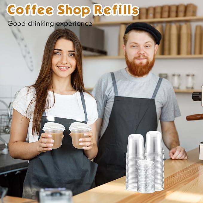 Baderke 50 Pcs Plastic Cups with Sip Lids Round Bottom Disposable Plastic Coffee Cups with Lids Clear Strawless Crystal Mugs for Iced Coffee Smoothie Cold Beverage Party Catering Supplies (10 oz)
