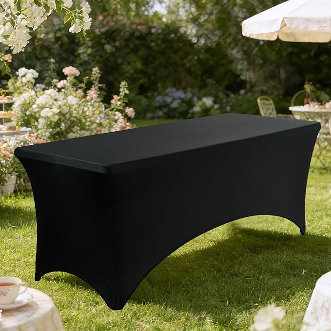 VidaFete Spandex Tablecloth 2 Pack 6FT, Fitted Stretch Table Cover for Rectangle Tables, Wrinkle Resistant and Washable Tablecloths for Outdoor, Picnic, Party, Wedding, Banquet, Birthday, Black
