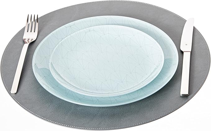 Nikalaz Round Placemats Set (Pack of 4) Recycled Leather Table Mats 15 inches, Kitchen Dining Table Decor by Nikalaz (Dirty Grey)