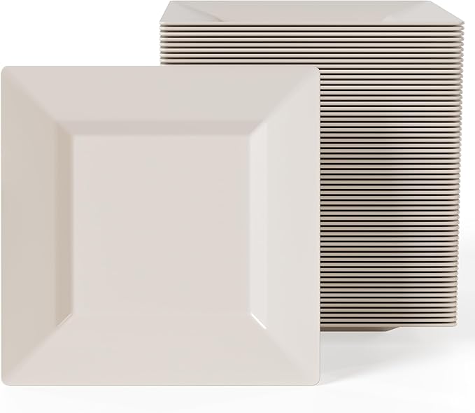 Exquisite Mini Disposable Appetizer Plates - 100 Pack 4.5 In. x 4.5 In. Ivory Plastic Dessert Plates - Elegant Design for Weddings, Birthdays, and Formal Parties - Stackable and Convenient - BPA Free