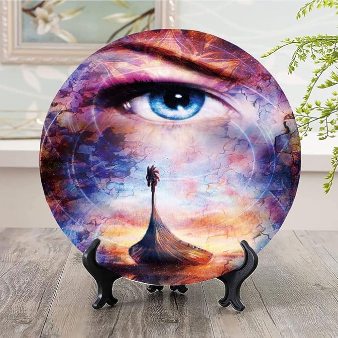 Ceramic Plates, Viking Decorative Ceramic Plates, Boat On The Beach and Woman Eye Boat with, 10 Inch, for Dining, Parties, Wedding, Multicolor