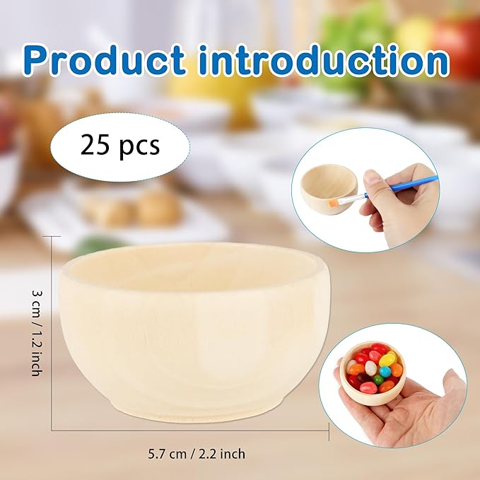 25 Pcs Wooden Pinch Bowl 1.5 oz Mini Wooden Bowl 2.24 x 1.18 Inch Round Bowls for Kitchen Rice Soup Noodle Dipping Sauce Nuts Condiments