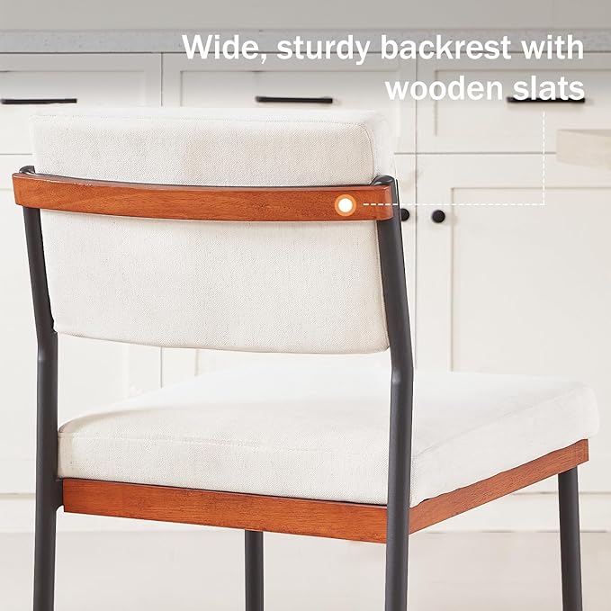 Modern Dining Chairs Set of 2,Kitchen Chairs with Thick Cushions and Adjustable Foot Pads, Upholstered Fabric Dining Room Chairs with Sturdy Metal Legs,White