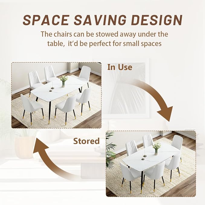 Modern Dining Table Set for 6, Dining Table Chairs Set of 6, Sintered Stone Kitchen Table Top and Modern Chairs Set of 6 for Kitchen Dining Room