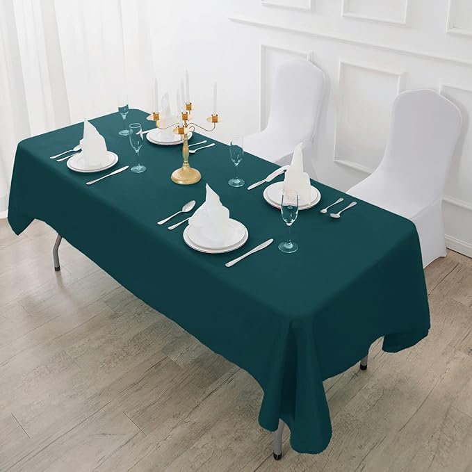 Fokitut 2 Pack Waterproof Rectangle Tablecloth, 60x102 Inch, Stain Resistant and Wrinkle Polyester Table Cloth, Fabric Table Cover for Kitchen Dining, Wedding, Party, Holiday Dinner-Peacock Blue