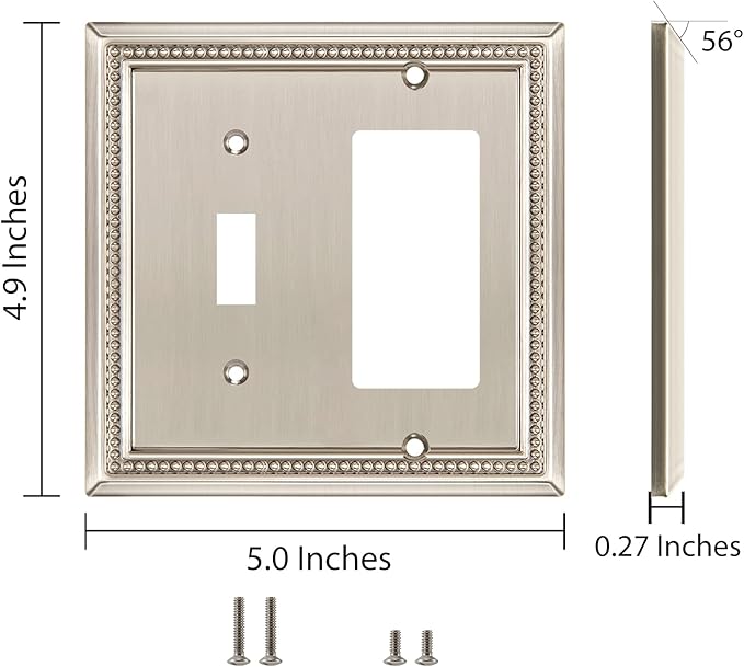 Henne Bery Sunken Pearls Heavy Duty Decorative Wall Plate Switch Plate Outlet Cover (Toggle/Decorator, Satin Nickel)