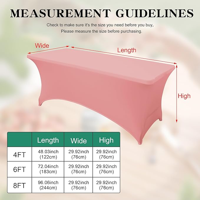 6FT Table Cloth for Rectangular Fitted Events Stretch Pink Table Covers Washable Spandex Tablecloth Protector for Party, Wedding, Cocktail, Banquet, Festival