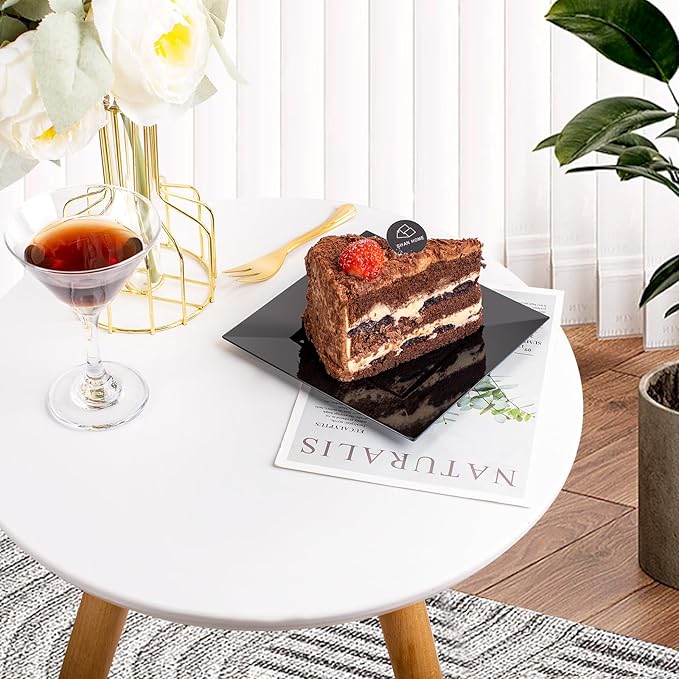 supernal 200pcs Black Dessert Plates with 100pcs Gold Dessert Forks,100pcsElegant Appetizer Salad Plastic Plates,Black Square Cake Plates for Party,Birthday, Wedding,Afternoon Tea