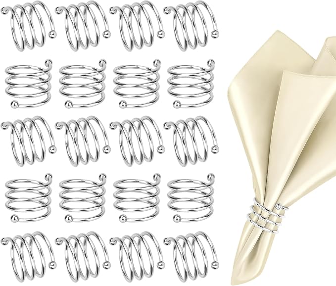 Silver Napkin Rings Set of 20, Round Metal Napkin Ring Holder, Napkin Cloth Holder Rings Gold Halloween Fall Thanksgiving Christmas Valentine Thankful Napkin Rings Coffee Dining Wedding Table Decor