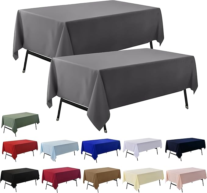 2-Pack 60x84 inch Grey Table Cloths, Solid Stain and Wrinkle Resistant Oblong Tablecloth, Premium Plain Weave Polyester Fabric Rectangle Table Linen Covers for Hotel, Banquet