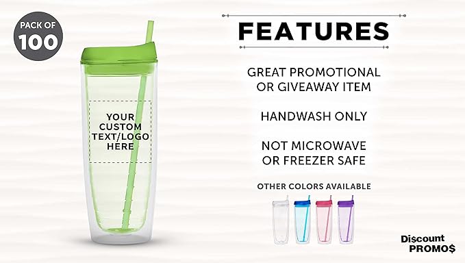 Custom Tall Orbit Acrylic Tumblers 20 oz. Set of 100, Personalized Bulk Pack - Perfect for Iced Coffee, Soda, Other Hot & Cold Beverages - Lime Green