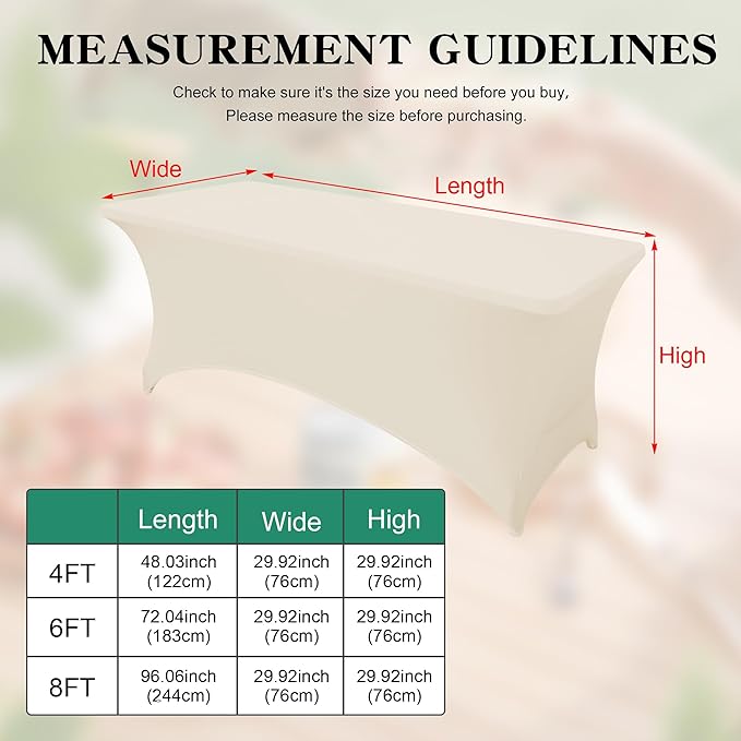 2Pack 8FT Table Cloth for Rectangular Fitted Events Stretch Cream Table Covers Washable Spandex Tablecloth Protector for Party, Wedding, Cocktail, Banquet, Festival