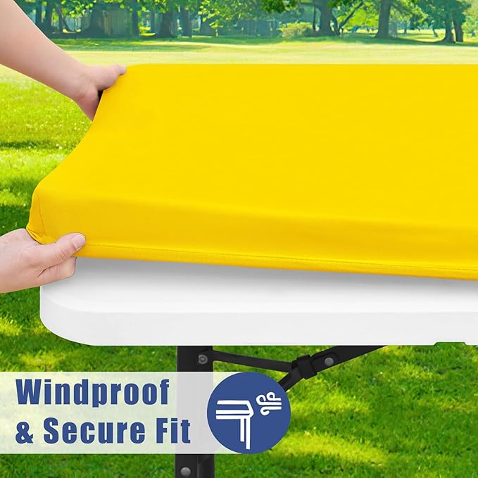 Spandex 6 Foot Rectangle Table Cloth 2 Pack, Elastic Fitted Tablecloths for Picnic, Stretch Washable Patio Table Cover for Outdoor, Camping, Banquet and Parties (Yellow, 30"x72")