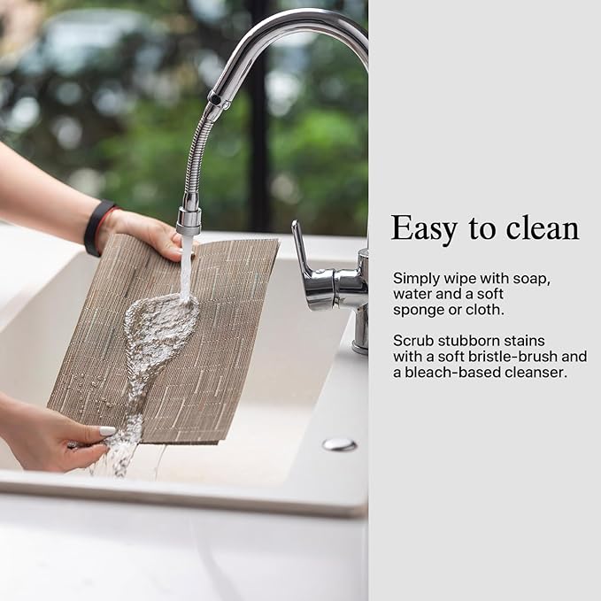 Placemats Set of 6 - Easy Clean Woven Vinyl Placemats for Dining Table, Indoor/Outdoor Place Mats, Washable PVC Table Mats （Light Brown）