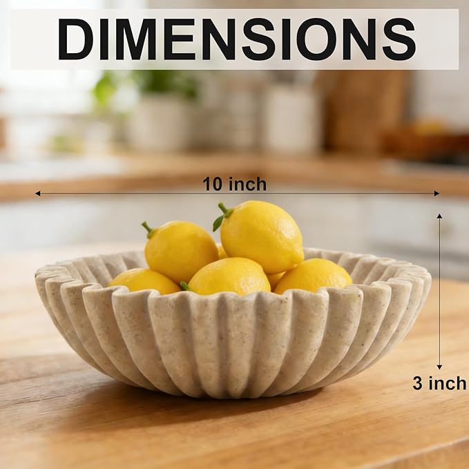 Large Modern Decorative Bowl, Fruit Bowl for counter, Modern Home Decor, Ruffle Bowl for Kitchen Counter Coffee Table, Key Bowl for Entryway Table, 10", Beige