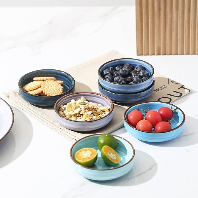 Selamica Ceramic 2.5 OZ Soy Sauce Dish Dipping Bowls Set of 6, 3.3 Inch Small Side Dish Pinch Bowls, Mini Bowls for Condiment, Ketchup, BBQ, Sushi, Gradient Blue