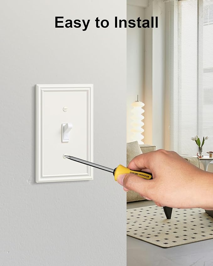 6-Pack Single Toggle Light Switch Cover Plate, Durable Solid Zinc Alloy Decorative Switch Plate Covers, Light Almond 1 Gang Wall Plate, Corrosion Resistant