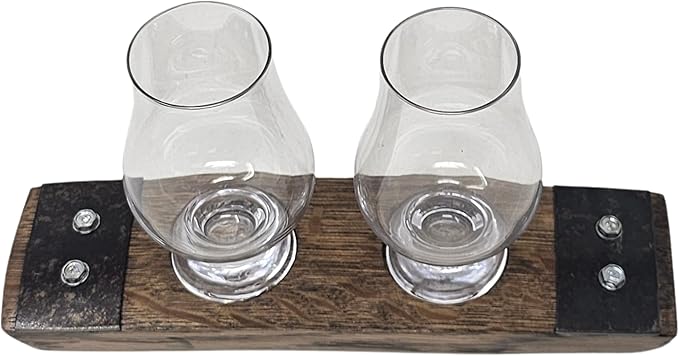Premium 2 Glass Whiskey Flight/Whiskey Coaster/Crystal Glass Holder/Gifts for Him/Bar Decor/Barrel-Art (NO Crystal Glasses)
