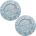 i-lan 13inch 2 Pack Mother of Pearl Decorative Plates for Display, Sea Shell Inlay Wood Charger Plates for Dining, Party, Modern and Coastal Decoration Placemats for Dinner Plates,Blue Ray