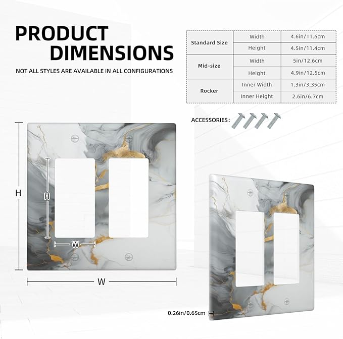 Outlet Covers Gray/Gold Marble Abstract Modern Luxury 2 Gang Light Switch Cover Double Rocker Wall Plate Decorative GFCI Receptacle Electrical Switchplate for Bathroom Bedroom Decor（2 Pack）