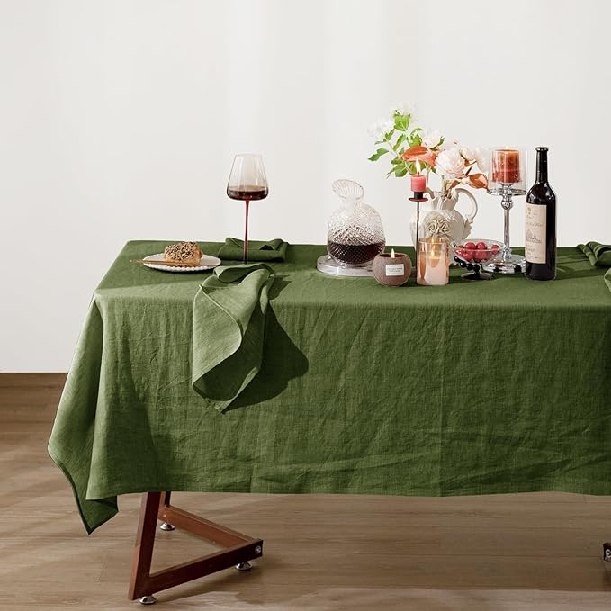 Talasily Linen Tablecloth 100% Pure Linen Table Cloth 60x120 Inches Rectangle Tablecloths Washable Cloths for Kitchen, Dining, Buffet Parties, Holidays, Picnic, Weddings and Restaurants-Green