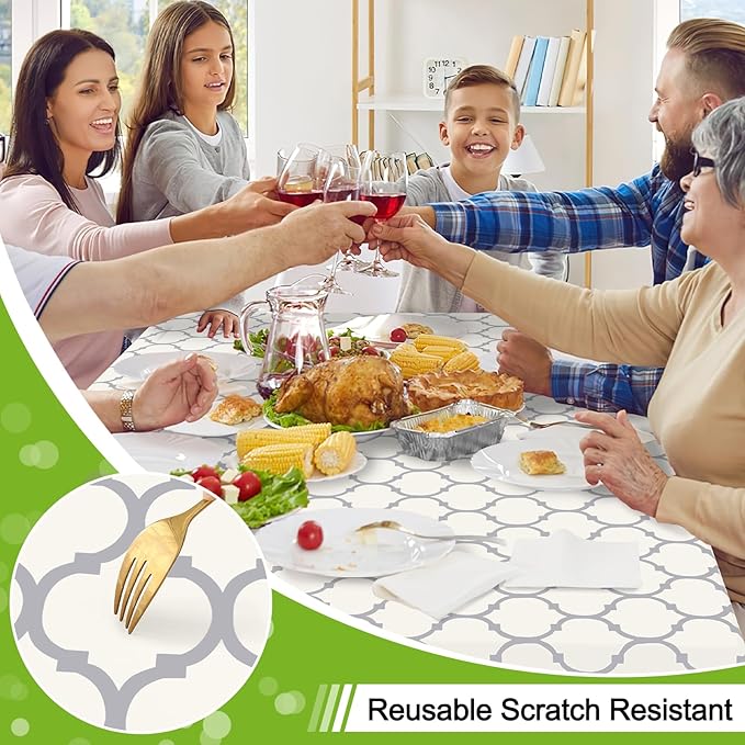Smiry Rectangle Table Cloth, Waterproof Vinyl Tablecloth with Flannel Backing for Rectangle Tables, Wipeable Spillproof Plastic Tablecloths for Dining, Camping, Indoor and Outdoor (52"x70", Beige)