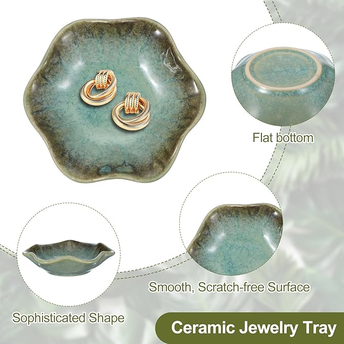 uxcell 1Pcs Ceramics Jewelry Plate, Lotus Leaf Shape Key Holder Bowl for Entryway Table Decor Small Ring Tray Dish Gift for Women Girlfriend, Grass Green