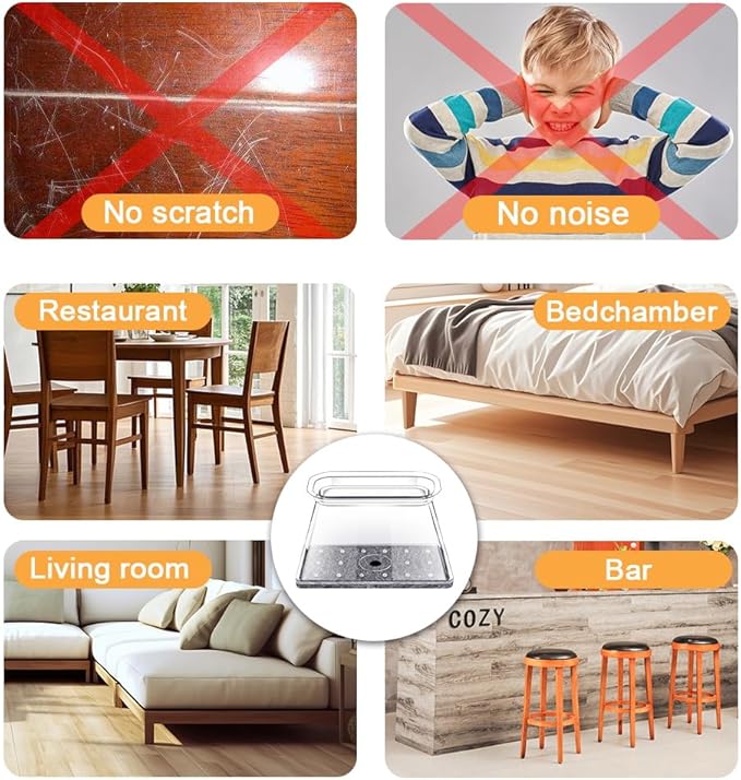 32 Pcs Rectangle Chair Leg Protectors for Hardwood Floors - Silicone Felt Furniture Pads, Scratch/Noise Reducing Covers, X-Large(Fit Perimeter 6" to 8")
