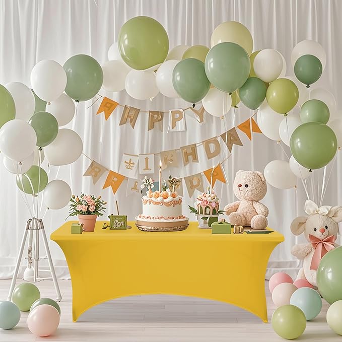 2Pack 4FT Table Cloth for Rectangular Fitted Events Stretch Yellow Table Covers Washable Spandex Tablecloth Protector for Party, Wedding, Cocktail, Banquet, Festival