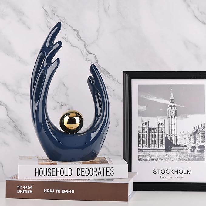 LCCCK 12" H Navy Blue Aesthetic Room Decor Accent, TV Stand Funky Table Centerpiece, Abstract Art Ceramic Statue and Sculpture, Blue Decor for Living Room, Bookshelf Decorative Objects, Shelf Decor