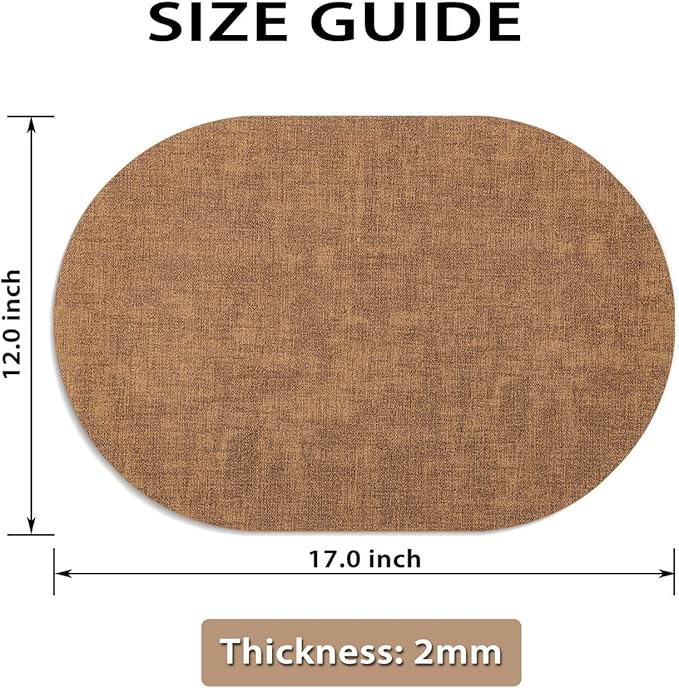 Placemats Set of 6 - Washable Heat Resistant Table Placemats - Wipeable Faux Leather Oval Place Mats, Waterproof Table Mats for Dining Table, Brown