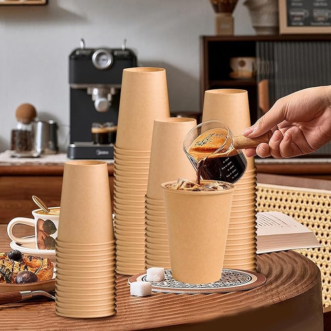 300 Pack 8 oz Paper Coffee Cups, Disposable Kraft Coffee Cups, Hot/Cold Drinking Cup for Water, Coffee, Juice