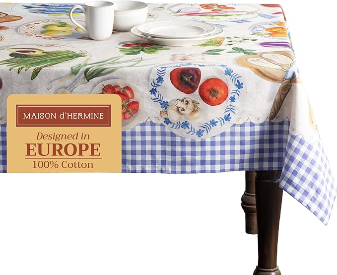 Maison d' Hermine Table Cloth Rectangle Table 100% Cotton 70 x 90 Inches Tablecloth Reusable Decorative for Dining Room Farmhouse Home Valentines Day Decorations Spring Summer - Gourmand