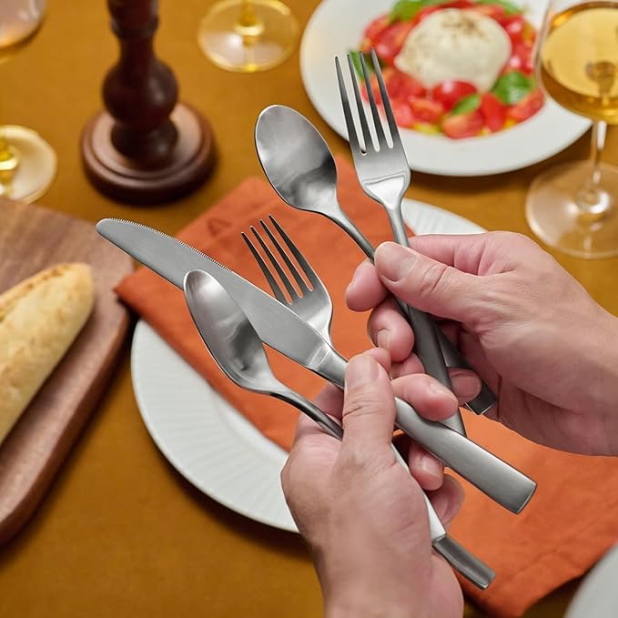 KINGSTONE 40-Piece Silverware Set for 8, Matte Stainless Steel Flatware Set with Forks, Knives, Spoons, Dishwasher Safe, Rust Resistant Cutlery for Home & Wedding