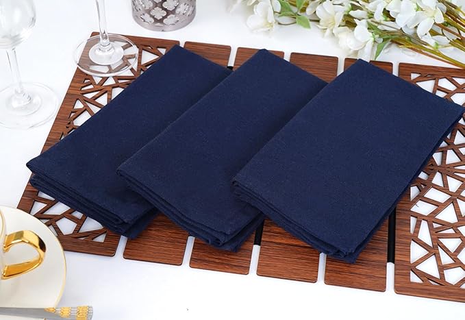Blue Needles Solid Cloth Napkins Set of 6 Navy Blue 100% Cotton Dinner Napkins 18x18 inches - Soft, Reusable, Absorbent & Washable Linen, Ideal for Christmas Events, Parties & Everyday Use