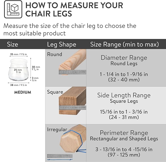 Aneaseit Chair Leg Floor Protectors - 8 pcs Crystal Clear - Felt Bottom Silicone Pads for Hardwood Floors & Furniture Feet - Rubber Caps for Chairs - Medium