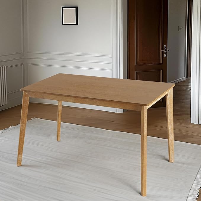 Modern Dining Table Set, Wooden Farmhouse Dining Roon Table and Solid Wood Chairs, 5-Piece Dining Set for Home, Kitchen, Dining Room, 4 Upholstered Chairs, Rubberwood Legs (Only Table)