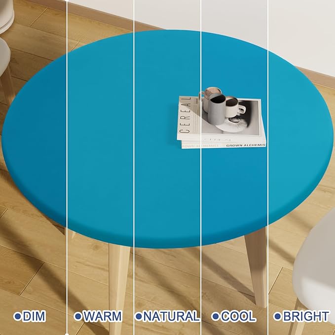 Round Spandex Tablecloth, Elastic Fitted Waterproof Tablecloths for 25"-30" Tables, Stretch Washable Picnic Table Cover for Camping, Dining, Indoor and Outdoor, Turquoise