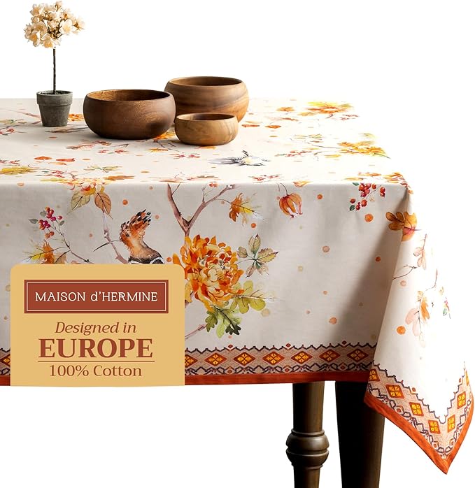 Maison d' Hermine Table Cloth Rectangle Table 100% Cotton 70 x 120 Inches Fall Tablecloth Reusable Everyday Use for Thanksgiving Christmas Decorations Dining Farmhouse Party (Kelim - Prairie)